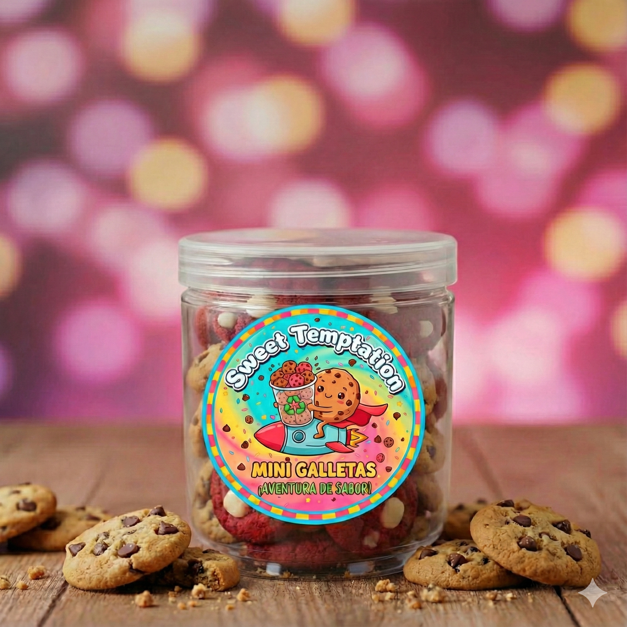 Vaso con mini galletas de chispas de chocolate y red velvet